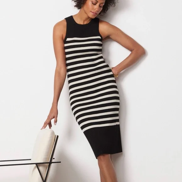 Evereve | Dresses | Evereve Sienna Stripe Midi Dress Knit Dress Black And  Cream Small | Poshmark